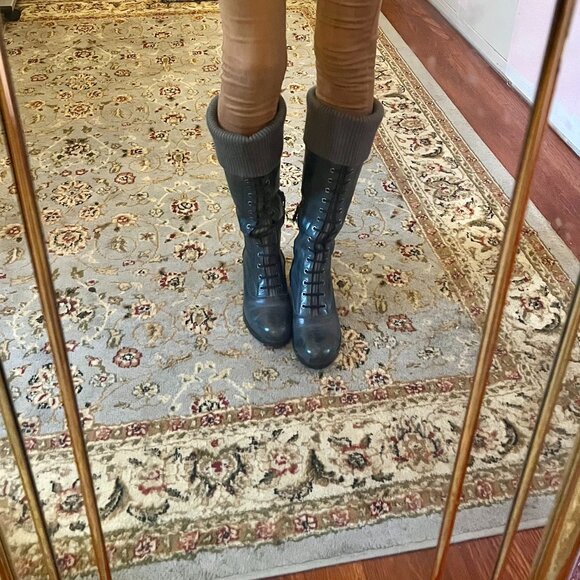 Cole Haan Nike Air Whitley Grey Leather Tall Lace Up Boots 8B - Picture 2 of 14